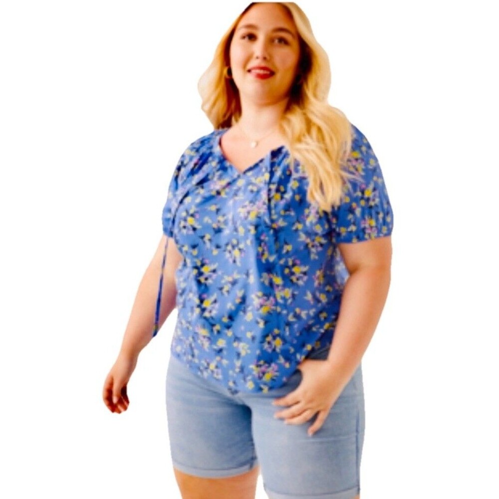 daniel rainn Marina Cotton top Size 2x Pastel Blue Floral Cottage